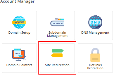 DirectAdmin site redirection button